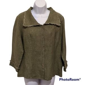 Flax Sage Green Jacket with 3/4 Sleeves Size S